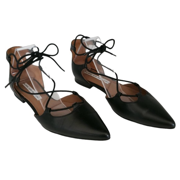 & OTHER STORIES leather lace up pointed pointy toe black ballet flats shoes 37 7 - Picture 9 of 9